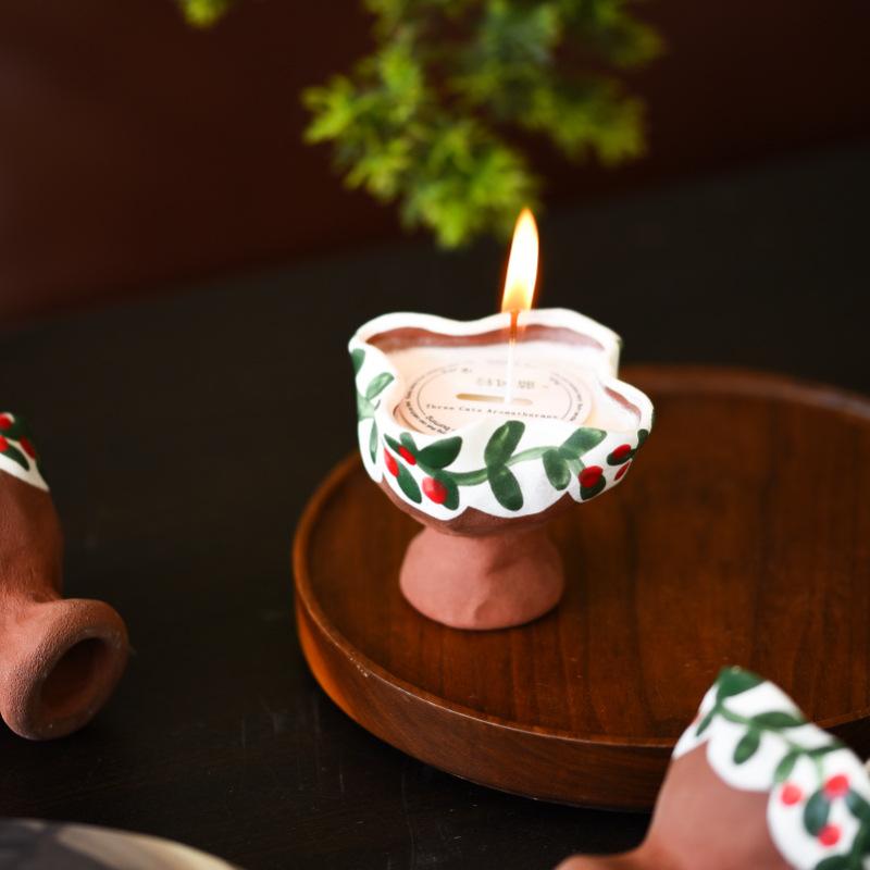 

Jingdezhen Original Cute Floral Handmade Clay Aroma Candle Vintage Decor Gift for Birthday Home Use Romantic Cottage Core Style