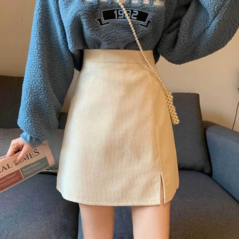 

Спідниця А-силуету з кордурою на високій талії з розрізом - Жіноча модна коротка спідниця Осінь/Зима 2022 XL 120-130 jin абрикосовий