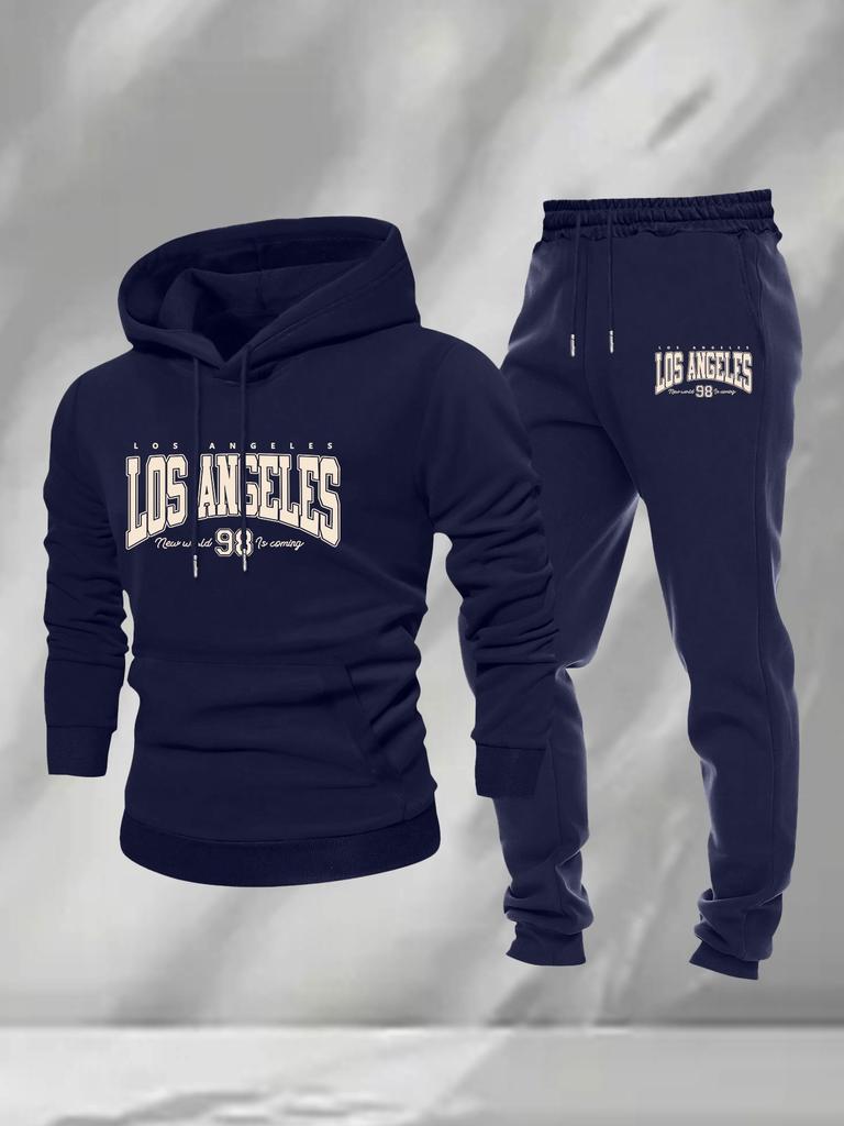 Autumn and winter explosion Los Angeles printed men's suit, hooded sweater sweatpants two-piece set, casual sportswear
