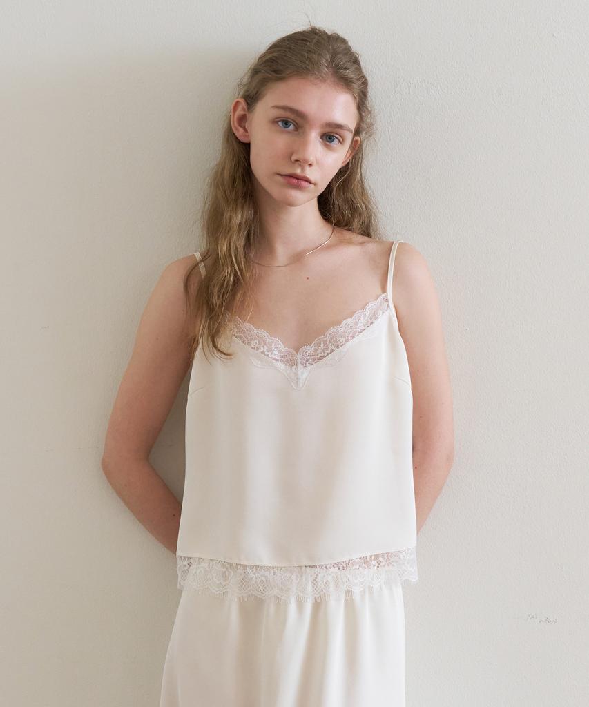 TTUDEMENT Satin Lace Blouse Top_Cream