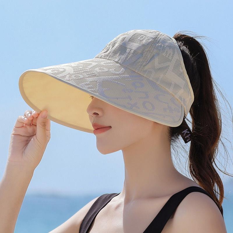 Empty Top Sun Hat for Summer Fashionable and Versatile Large Eave Outdoor Cycling Sun Hat for Women with UV Protection