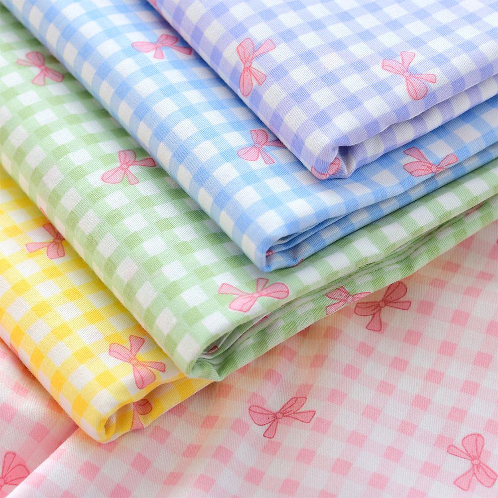 Checked Cotton Fabric 150cm Width Soft Peach Skin Bowknot Print for Breathable Summer Dress Shirt Pajama Homewear Kids Apparels