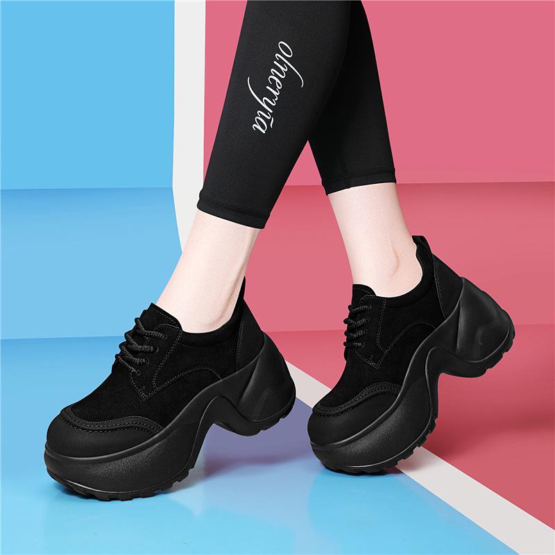 

Женские лоферы на шнуровке Golden Rabbit 2025 Осень/Зима – На высоком каблуке, на толстой подошве, маленькая посадка, повседневная обувь 37 чёрный