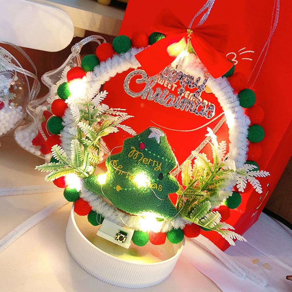DIY Christmas Wreath with LED Light Battery Operated Christmas Tree Hanging Ornament for Christmas Party Decorations