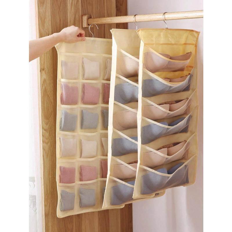 Double-Sided Bra & Underwear Storage Bag, Hanging Organizer With Front & Back Compartments For Bras