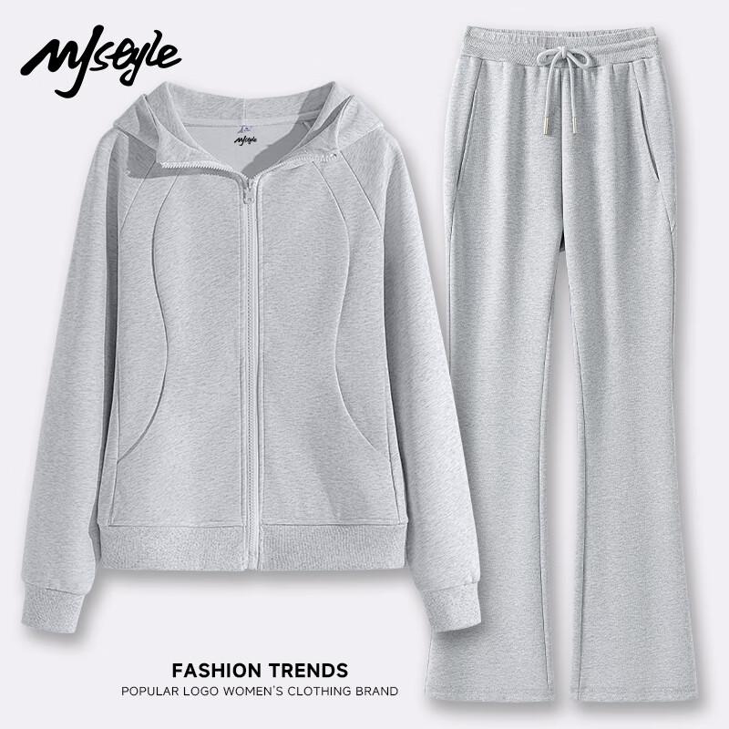 MJ STYLE Женский облегающий худи с капюшоном и расклешенные брюки XL
