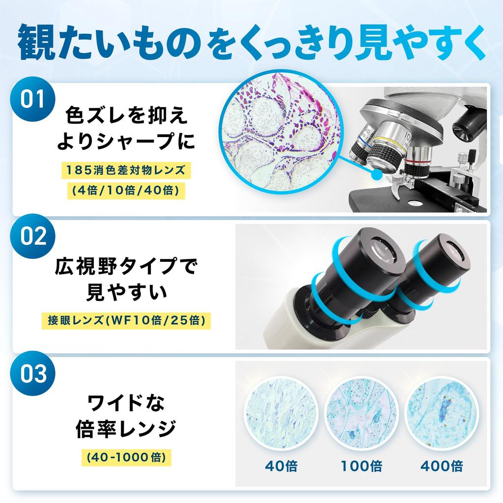 FieldNew Binocular Biological Microscope [Starter Guide Included]  40X-1000X, Mechanical Stage, Upper and Lower LED Lights  For Elementary School