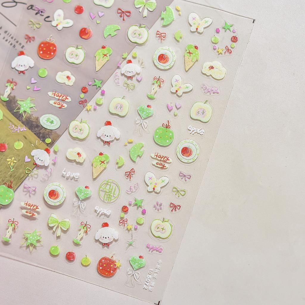 5D Pudding Jelly Dessert Fruit Cherry Pink Claw Print Bowknot Tie Knot Love Heart Stars Nail Art Sticker Adhesive Manicure Decal