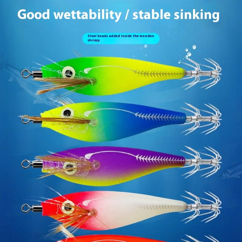 1/5Pcs Glowing Squid Hooks Horizontal Shrimp Lures Baits For Cuttlefish Squid Jigs Hard Baits For Octopus Fishing