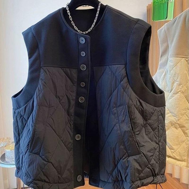 Fashionable Loose Wool Blend Vest Women Autumn Winter Sleeveless Quilted Outerwear Casual Waistcoat