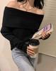 Maglione Pullover da Donna a Manica Lunga Scollo Ampio Off-the-Shoulder Vestibilità Larga Taglia Unica Stretchy Lavorazione a Coste