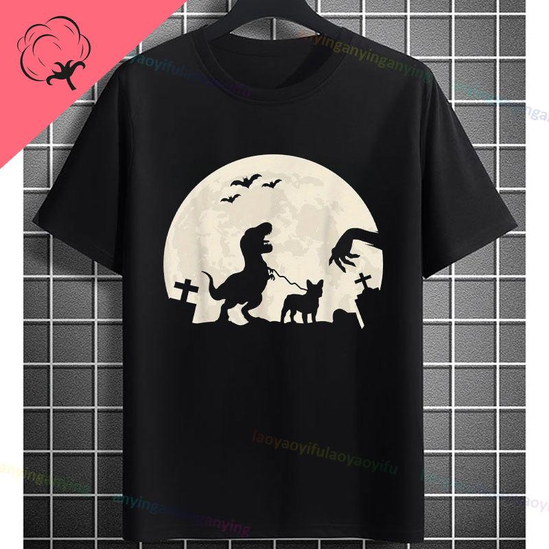 Funny Ghost Boo Riding Mummy Dinosaur Trex Graphic Tshirt Pure Cotton Shortsleeve Casual Humor Style Tee Halloween Clothing