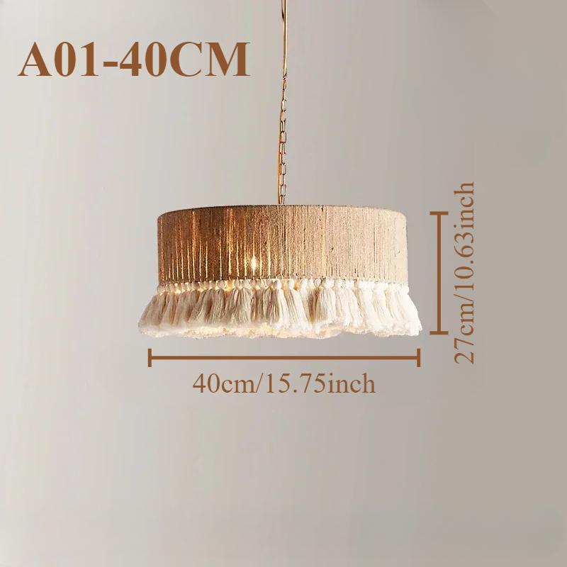 JOYINLED Hand Woven Hemp Rope Chandelier 30/40/50/60cm Large Drum Pendant Light with Tassel Boho Farmhouse Lighting E27 Lamp