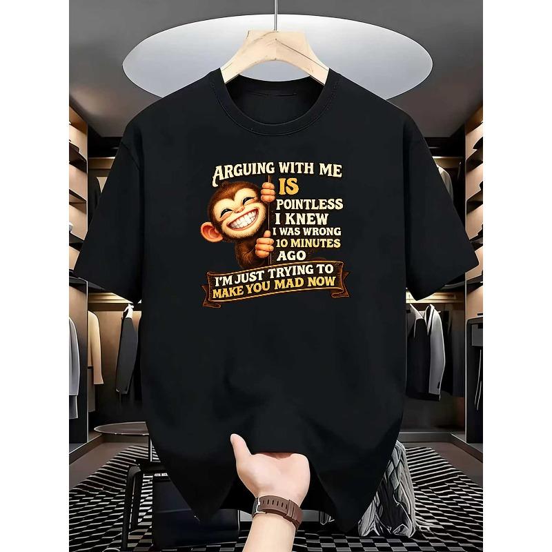 European Sizes Funny Monkey T-Shirt "Arguing with Me Is Pointless I Knew I Was Wrong" - Retro Humor Statement Shirt - Soft, Medium-Stretch Blend