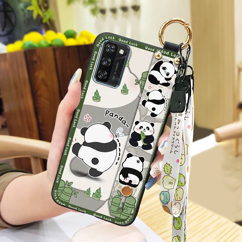 Back Cover Lanyard Phone Case For Blackview A100 Anti-knock Durable Anti-dust Phone Holder Panda Kickstand Soft case