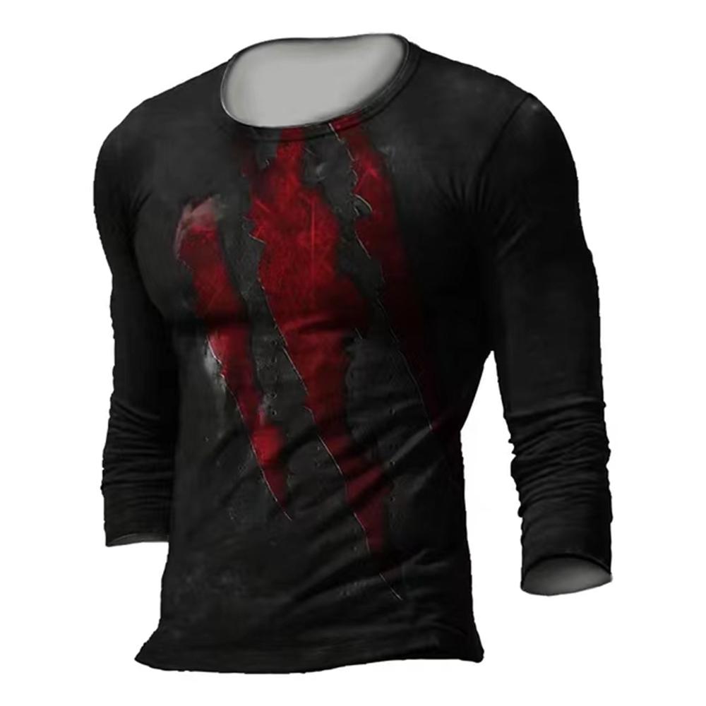 

Футболка с длинным рукавом, мужская повседневная винтажная одежда, 3D-принт с рисунком царапин, круглый вырез, свободный топ, простая мужская одежда 6XL