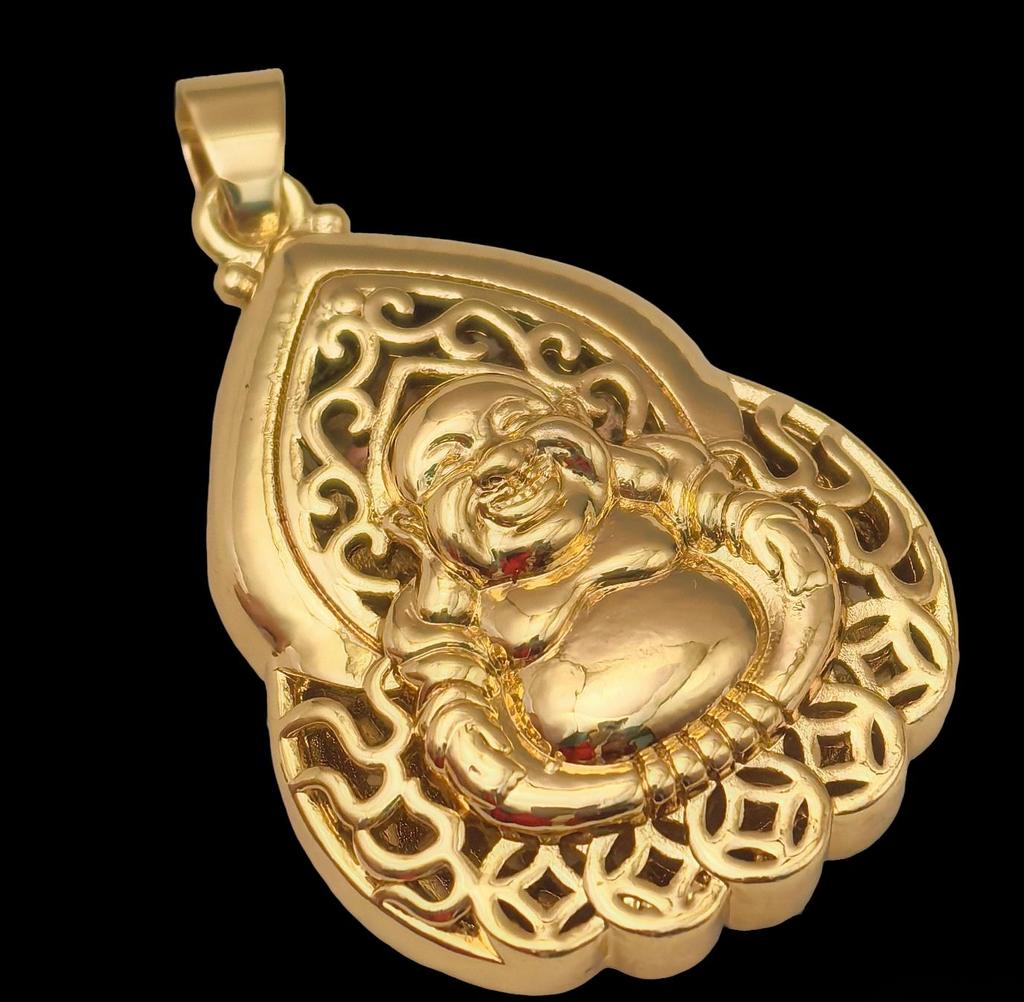Brass Maitreya Buddha Pendant Necklace - Unisex Holiday Gift