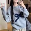 Lazy Style Merade Bow Round Neck Long Sleeve Women's Sweater - Soft & Fluffy Japanese Style Wool Cardigan for Autumn/Winter