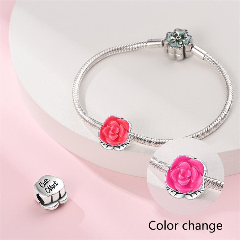 Charm Bead Charms Authentic copper Romantic Red Roses Bead Charms Compatible With Bracelets Diy Fine Gift Women Delicate Jewellery Accessory