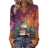 Women's Loose Comfortable Casual Fashion V-Neck Christmas Print 3/4 Sleeve Top
