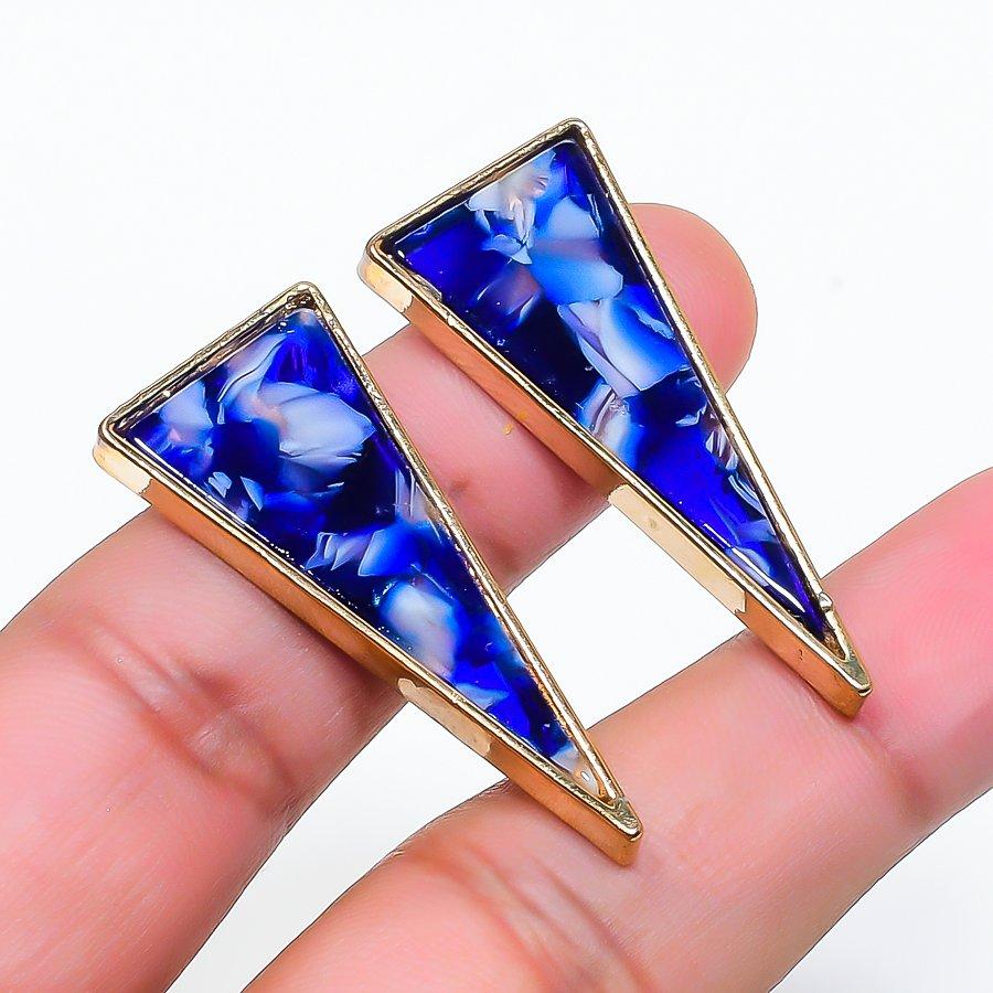 Natural Dichroic Glass Gemstone Brass Jewelry Earring 1.58 RE-57
