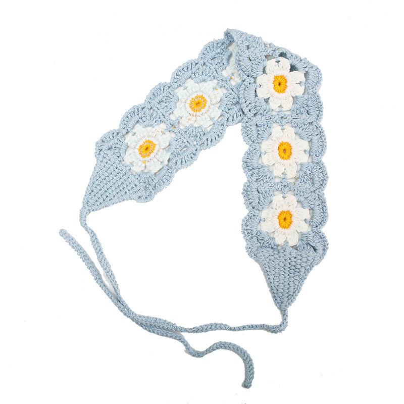 Multicolor Knit Handkerchief Crochet Sweet Bohemian Style Headpiece Floral Woven Headband Women