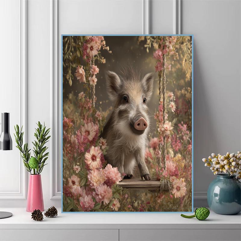 Warthog and flowers Pattern 3pcs 100% Round Full Drill 5D DIY Diamond Painting Embroidery Cross Stitch Rhinestone Décor