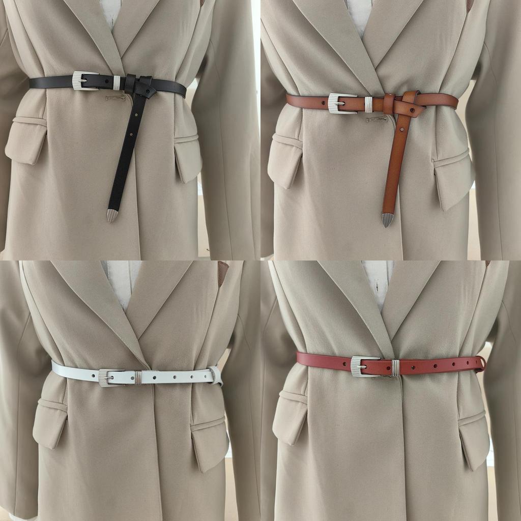 Leather Handcrafted Twolayer Thin Waistband With Metal Closure For Fashion Daily