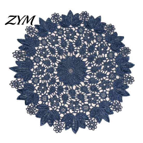 Heat Insulating Coasters Round Lace Doily, Dark Blue Floral Placemat, Embroidered Table Decorative Centerpieces Mat, Heat-resistant Doilies
