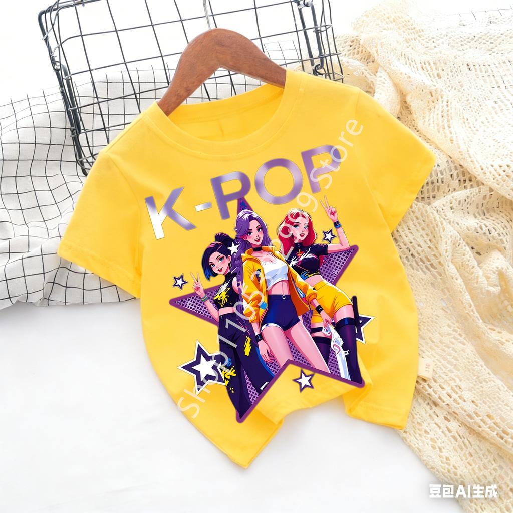 2026 Girls KPOP Idol Group Print Short Sleeve Boys and Girls TShirt Cute Cartoon Graphic Tee Kids Summer Casual Top