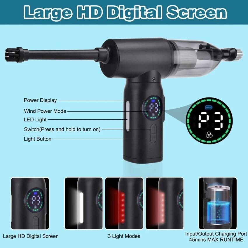 2 in 1 Portable Compressed Air Blower & Vacuum Cleaner Cordless Duster Blower for Keyboard Computer Cleaning Air Duster