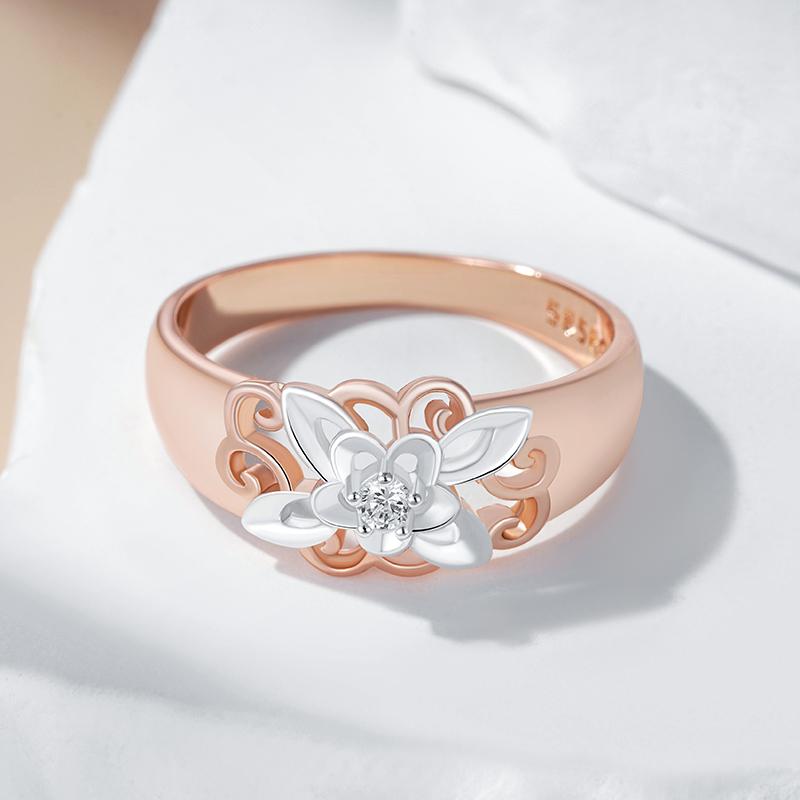Trend Natural Zircon Flower Rings For Women Unique Rose Gold And Color Mix Vintage Wedding Fine Jewelry
