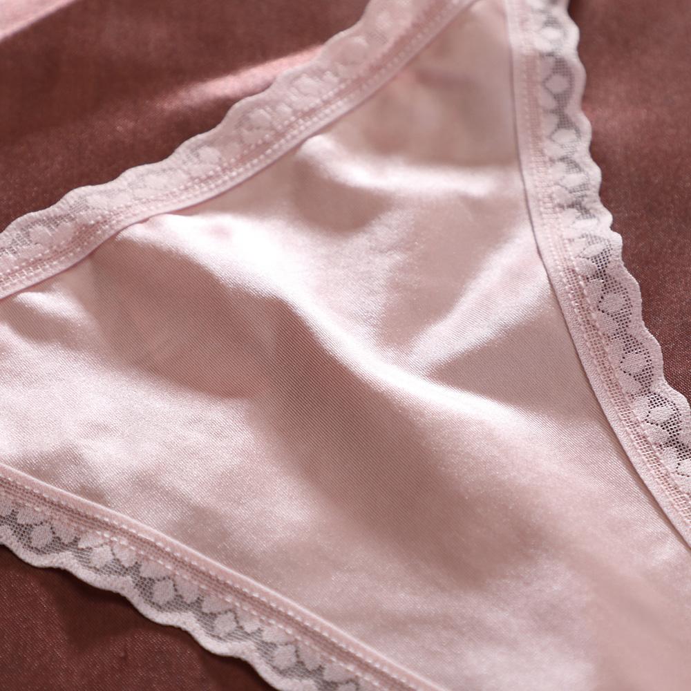 Sexy Women's Thongs Lace Trim T Back Panty Seamless For Women Ice Silk Shiny Belt G String Plus Size S-XL And Breathable Low Waist