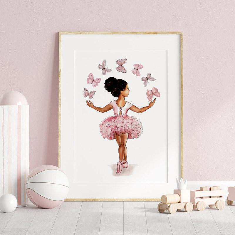 Black Ballet Girl Butterfly Rainbow Crown Flower Wall Art Canvas Painting Nordic Posters And Prints Picture Baby Kids Room Decor