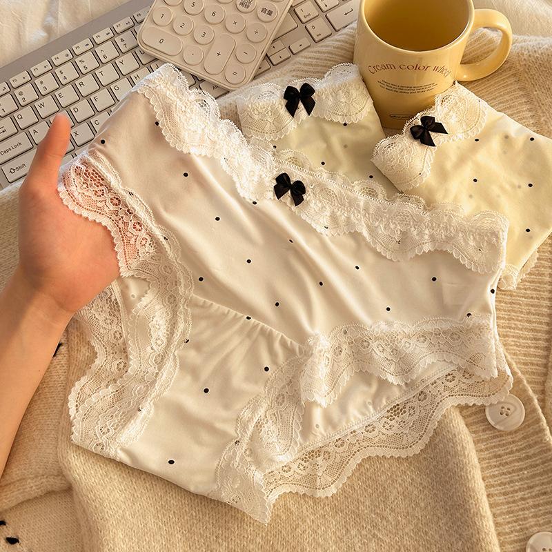 1/4PCS Women Sexy Bow Lace Panties Seamless Comfortale Breathable Briefs Mid-Waist Lingerie