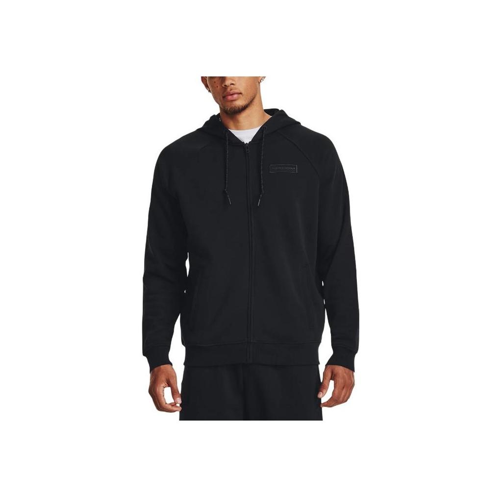 Under Armour Solid Color Full Zip Hooded Sports Jacket Men Jackets Black 1382112-001