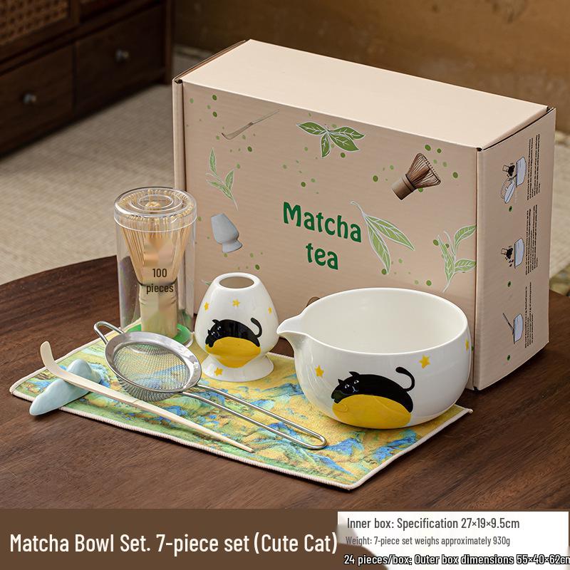 Hand-Painted Matcha Tea Ceremony Set: Whisk, Stirrer, Hyakuhon-date Chasen, and Souvenir Brush