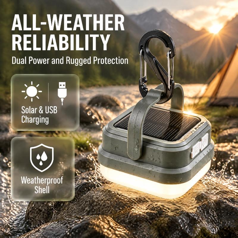 Solar Rechargeable Camping Light 12 Led 300-400Lm 3 Light Modes Usb-C Solar Ipx4 Portable Hanging Outdoor Emergency Lantern