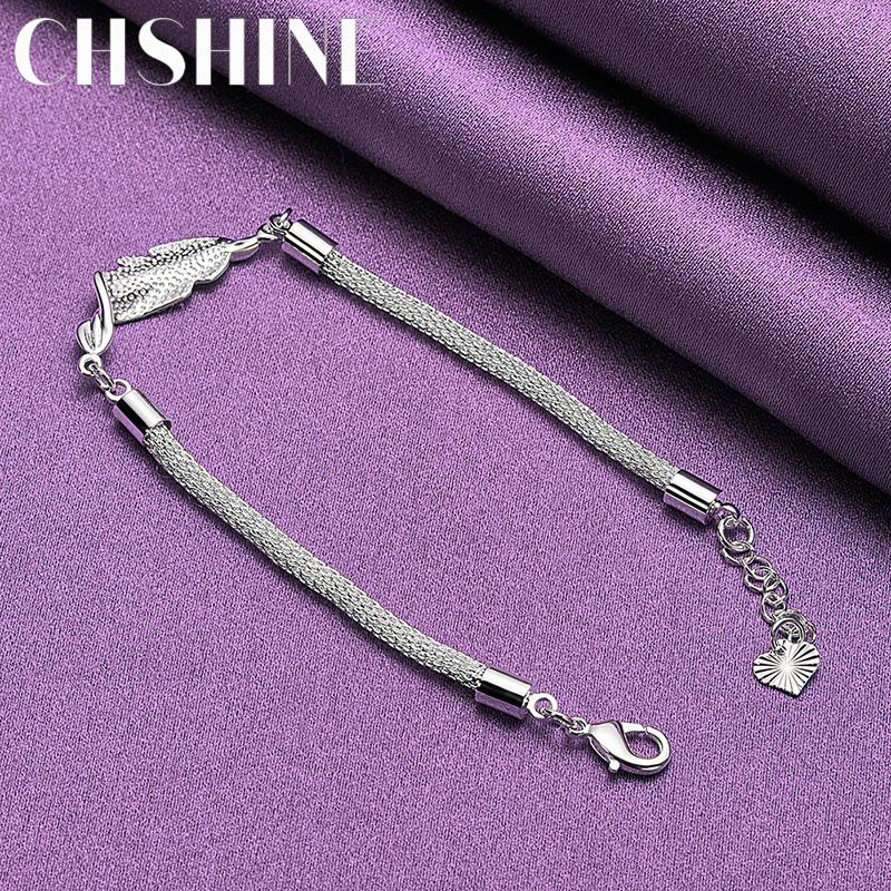 CHSHINE 925 Sterling Silver Snake Chain Fish Bracelet For Women Wedding Party Fashion Charm Jewelry