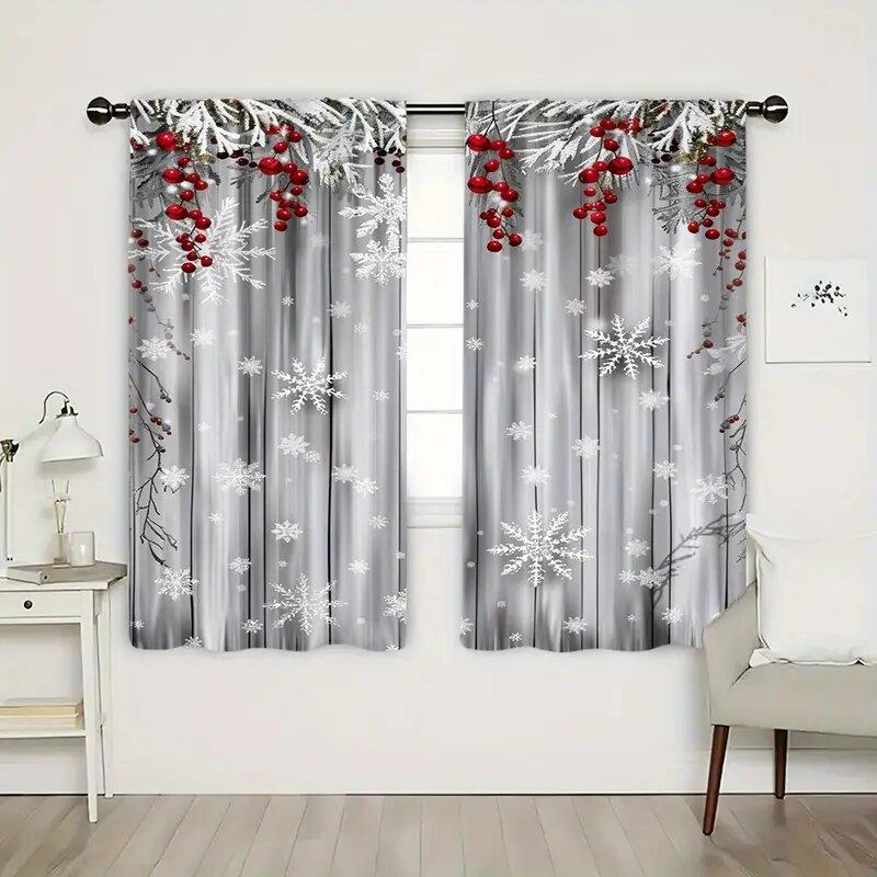 Christmas Snowflake Printed Curtains, Christmas Decorations, Bedroom and Living Room, Home Decoration, Room Decoration