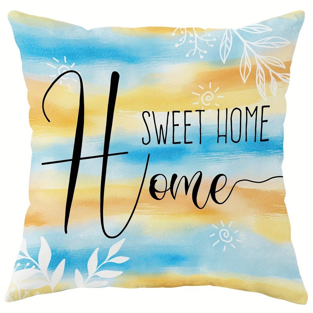 Cheerful Watercolor-Style Pillow Cover with Sunflower, Sun, and Heartwarming Family & Home Motifs Sofa Cushion Cover