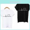 Hochwertiges Sommer Damen Rundhals T-Shirt mit Print und modischem Herzschlag-Design