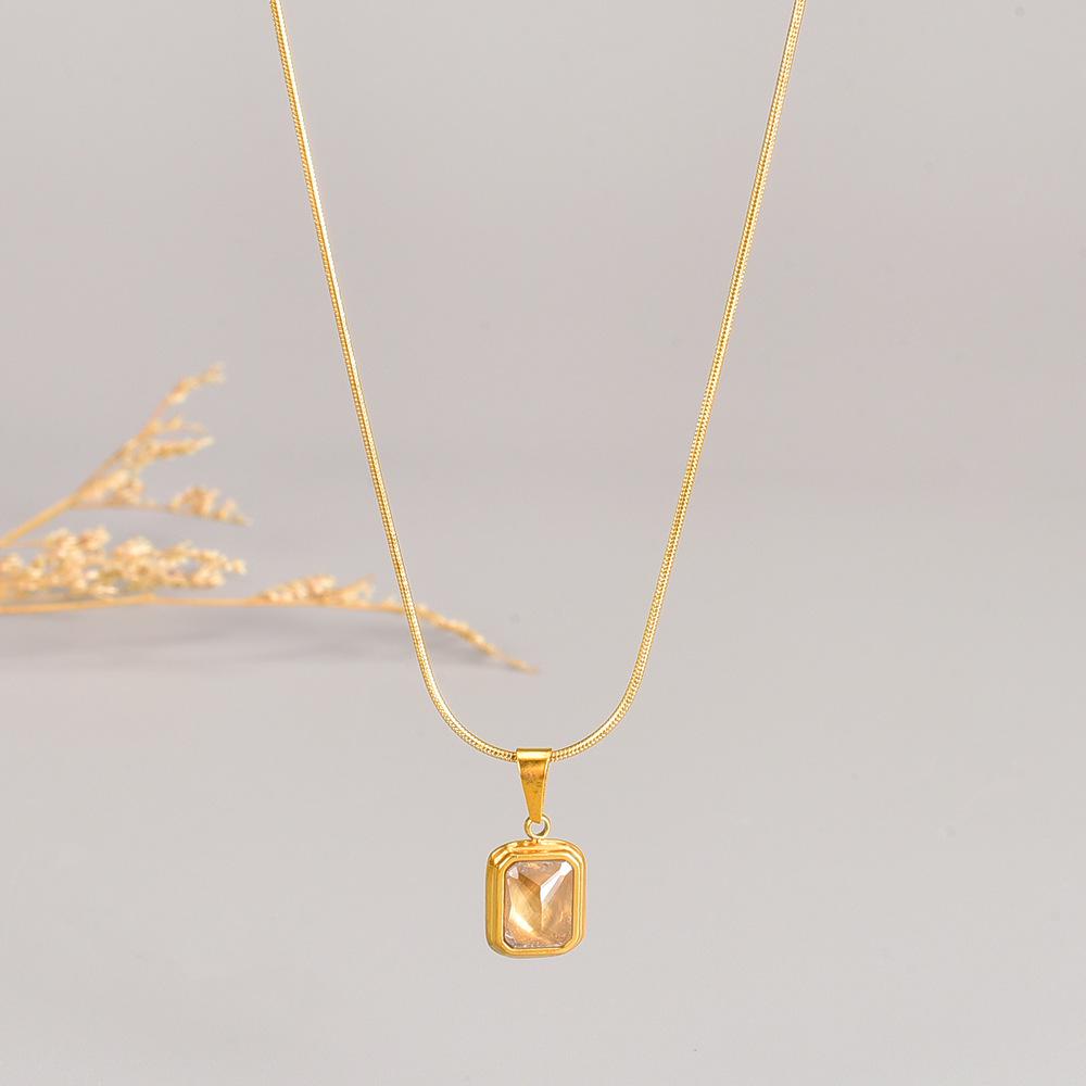 Trendy L182 Blue-Green-Purple Gemstone Necklace for Women - 18K Gold-Plated Stainless Steel Hip Hop Clavicle Chain
