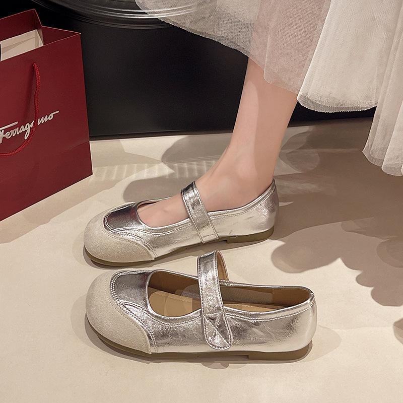 Retro Flat Mary Jane Shoes Women's Spring and Summer 2025 New Velcro Yellow Single Shoes Soft-soled Ballet Shoes