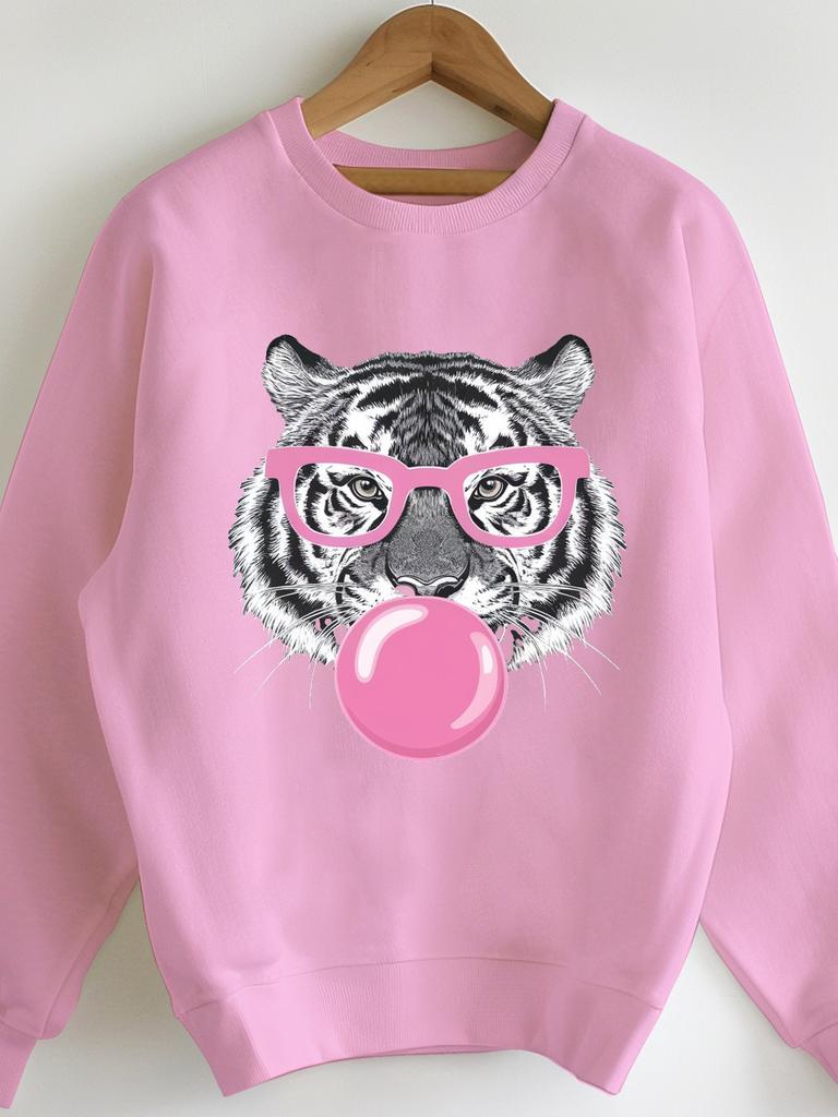 tiger with pink bubblegum women's sweatshirts