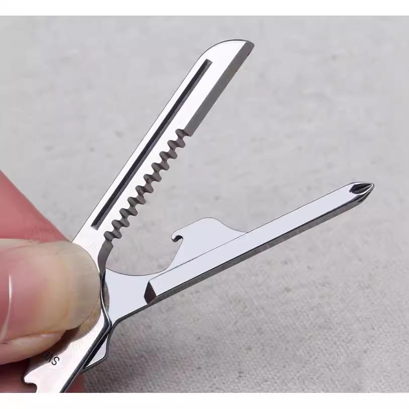 Outdoor Mini Six-in-One Keychain Tool: Knife, Self-Defense, Bottle Opener, Screwdriver