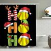Christmas Shower Curtain Funny Softball Reindeer Antlers, Black Bathroom Decor With Ho Pattern, Festive Holiday Fabric For Home