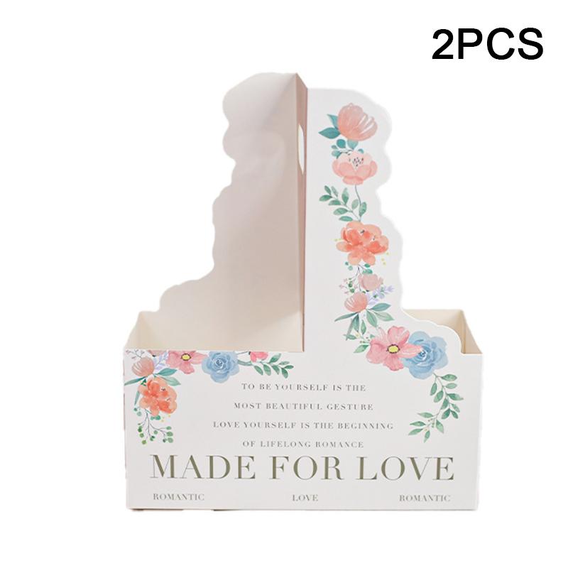 2pcs/Pack Packaging Flower Shop Flower Basket DIY Handheld Flower Box Foldable Paper Wedding Party Decorative Accessories