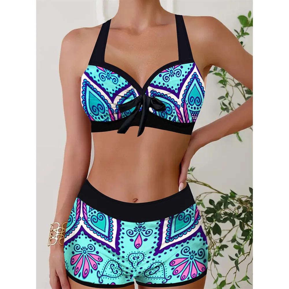 Neuer Damen Bikini mit geometrischem Druck, separater Badeanzug, elegant, modisch, Damen-Strandbekleidung