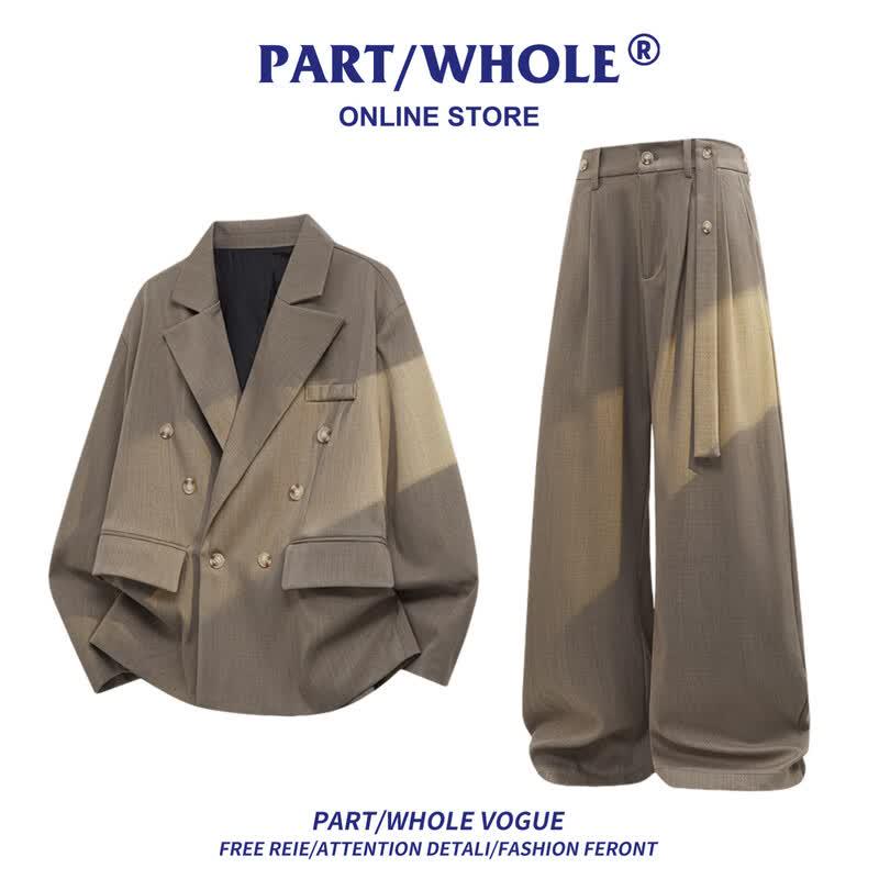 PART/WHOLE Men's Korean Style Business Casual Double-Breasted Suit Set